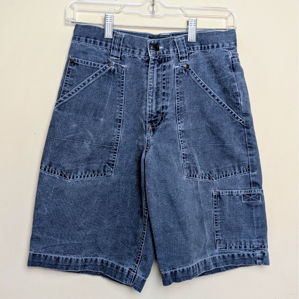Vintage Bugle Boy‎ Cargo Shorts Khaki Blue Loose Baggy Jorts 90s Boys 10 Husky